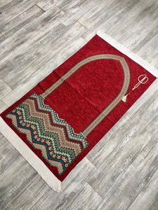 Ethnic Red Sejadah, Rawdah Inspired Lux Prayer Mat,  Prophet's Mosque Prayer Rug, Alrawda Janamaz, Rawda, Unique Islamic Gift