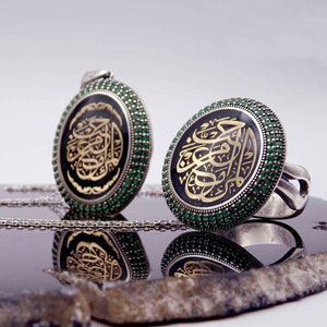 Emerald Silver Women  Necklace and Ring Set, Handmade 925 Sterling Silver, Silver Jewelry for Women, Silver Ring,  Gift for Her