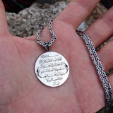 Surah Fatiha Inscribed Round Handmade 925 Sterling Silver Medallion, Women Necklace, Silver Pendant Women, Embroidered Jewelry, Gift for Her