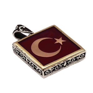 Flag Detailed Handmade 925 Sterling Silver Medallion, Necklace, Silver Pendant , Silver Jewelry for Man Embroidered Jewelry, Gift for Muslim