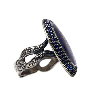 Blauwe lot handgemaakte 925 sterling zilveren ring, rode ring voor vrouwen, facetgeslepen halfedelsteen ring, cadeau voor haar, womens ring