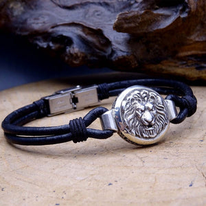 925 Sterling Silver Bracelet, Leather Bracelet, Lion Head Bracelet, Bracelet for Men, Groom, Ideal gift, Gift For Him, Gift for Her