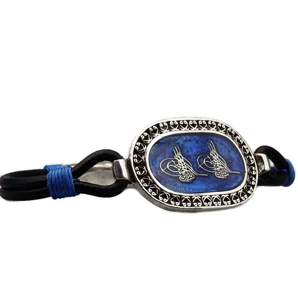 Personalized Sterling Silver Leather Bracelet, Tugra Motif, Mens Bracelet, Ideal gift, Custom Bracelet, Gift For Him, Gifts for Her, Bangles