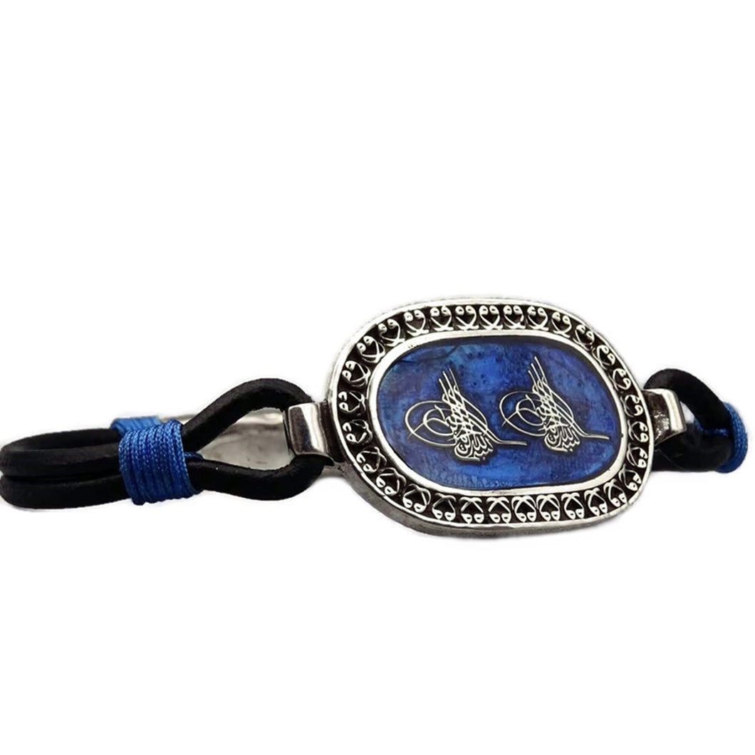 Personalized Sterling Silver Leather Bracelet, Tugra Motif, Mens Bracelet, Ideal gift, Custom Bracelet, Gift For Him, Gifts for Her, Bangles