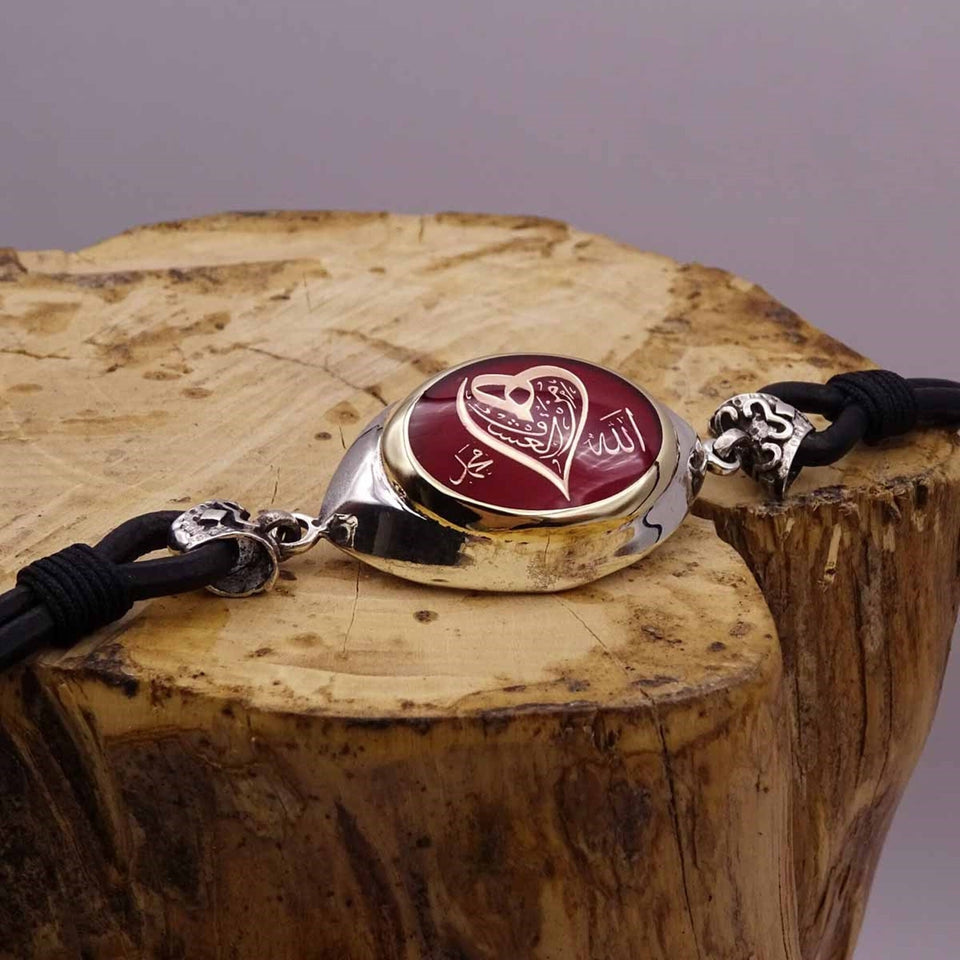 Personalized Sterling Silver Bracelet, Leather Bracelet, Islamic Gift, Bracelet for Men, Calligraphy, Ideal gift, Gift For Him, Gift for Her