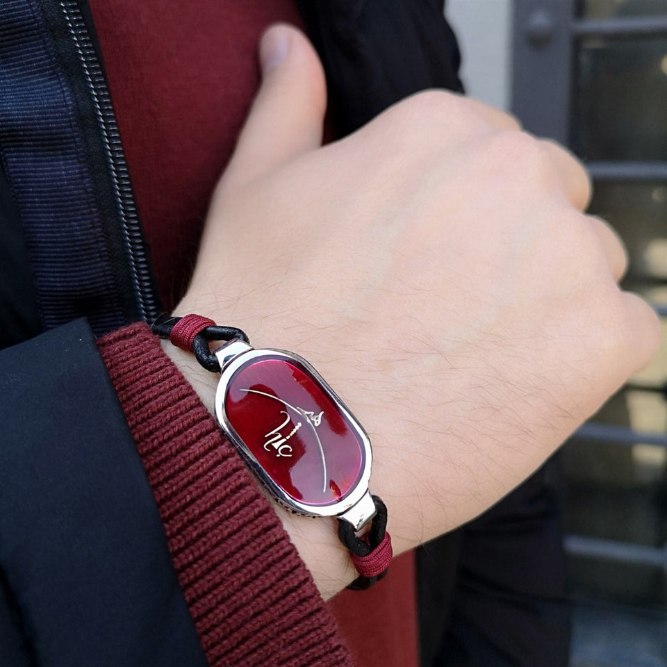 Personalized Sterling Silver Leather Bracelet, Islamic Art, Personalized Bracelets, Ideal gift, Custom Bracelet, Bracelets with Names, Gift