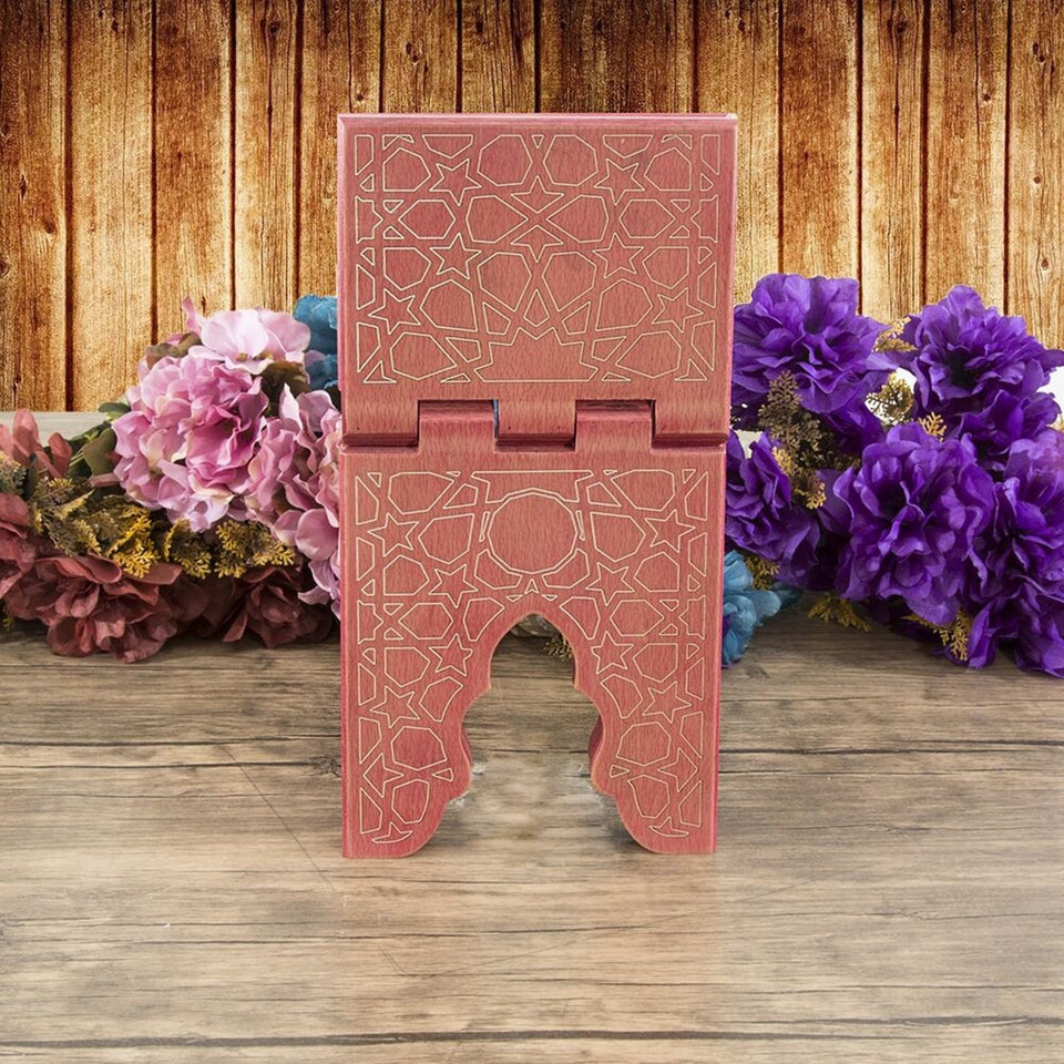Pink Portable Wooden Holy Quran Reading Desk | Desktop Book Reading Stand | Bookstand | Wooden Tawla | Rihal | Wooden Quran Lectern
