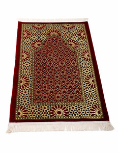 Red Geometric Motif Prayer Mat, Prayer Mat with Tasbeeh, Prayer Rug, Muslim Janamaz, Sajjada, Turkish Rug, Islamic Gift YSLM33