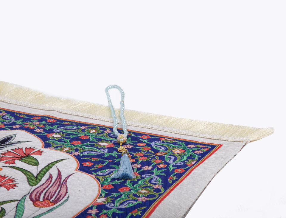 Blue New Ottoman Tiles Prayer Mat, Prayer Mat with Tasbeeh, Prayer Rug, Bohemian Rug, Turkish Rug, Islamic Gift YSLM73