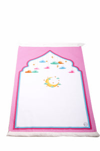 Personalized Prayer Mat for Kids, Pink Moon Islamic Praying Rug for Children, Educational Prayer Mat, Janamaz Muslim Child, First Prayer Mat