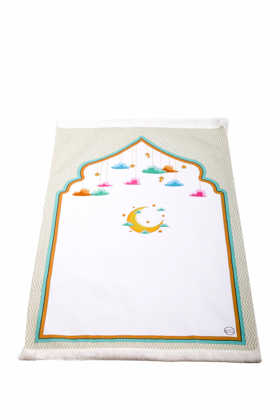Personalized Prayer Mat for Kids, White Moon Islamic Praying Rug for Children, Educational Prayer Mat, Janamaz Muslim Child First Prayer Rug
