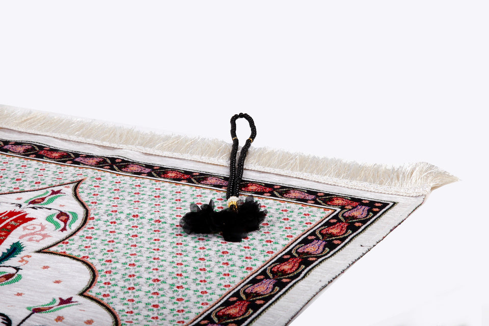 Ottoman Tulips Prayer Mat, Prayer Mat with Tasbeeh, Prayer Rug, Muslim Janamaz, Bohemian Rug, Turkish Rug, Islamic Gift YSLM22