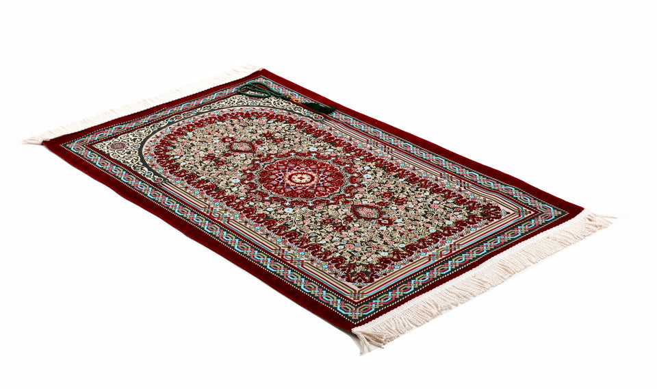 Red Flower Bouquet Prayer Mat, Prayer Mat with Tasbeeh, Prayer Rug, Mat Namaz Salat, Sajadah Cantik , Islamic Gifts YSLM63