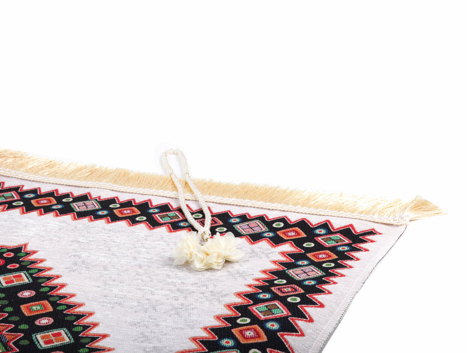 Geometric Minaret Prayer Mat, Prayer Mat with Tasbeeh, Prayer Rug, Muslim Janamaz, Sajjada, Turkish Rug, Islamic Gift YSLM47