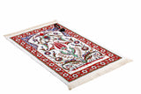 Red Ottoman Tulips Prayer Rug, Lux Schenille Woven Prayer Mat, Muslim Janamaz with Tasbih