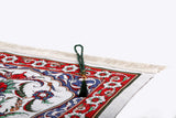 Red Ottoman Tulips Prayer Rug, Lux Schenille Woven Prayer Mat, Muslim Janamaz with Tasbih
