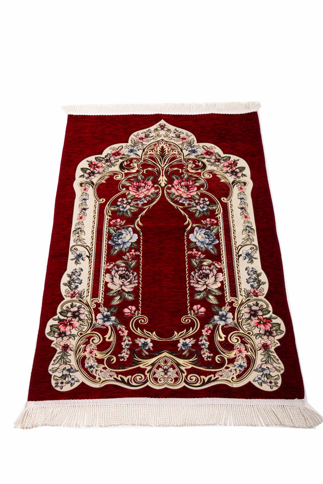 Red Golden Frame Prayer Mat, Prayer Mat with Tasbeeh, Prayer Rug, Muslim Janamaz, Sajadah Cantik , Islamic Gifts