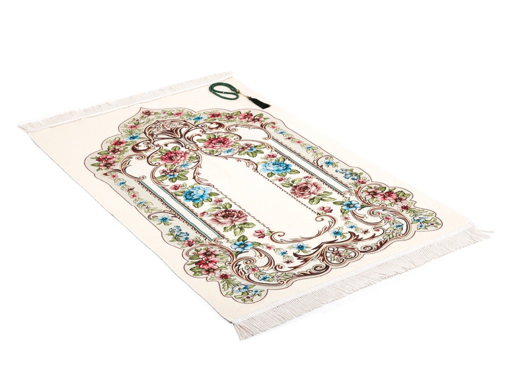 Cream Golden Frame Prayer Mat, Prayer Mat with Tasbeeh, Prayer Rug, Muslim Janamaz, Sajadah Cantik , Islamic Gifts