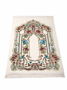 Cream Golden Frame Prayer Mat, Prayer Mat with Tasbeeh, Prayer Rug, Muslim Janamaz, Sajadah Cantik , Islamic Gifts
