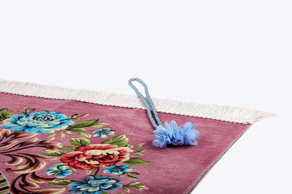 Pink Flower Gate Prayer Mat, Prayer Mat with Tasbeeh, Prayer Rug, Muslim Janamaz, Sajadah Cantik , Islamic Gifts