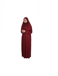 Burgundy One Piece Women's Prayer Dress | Abaya | Burqa | Muslim Prayer Dress | Islamic Dress | Khimar Niqab | Muslim Gift | Islamic Dress