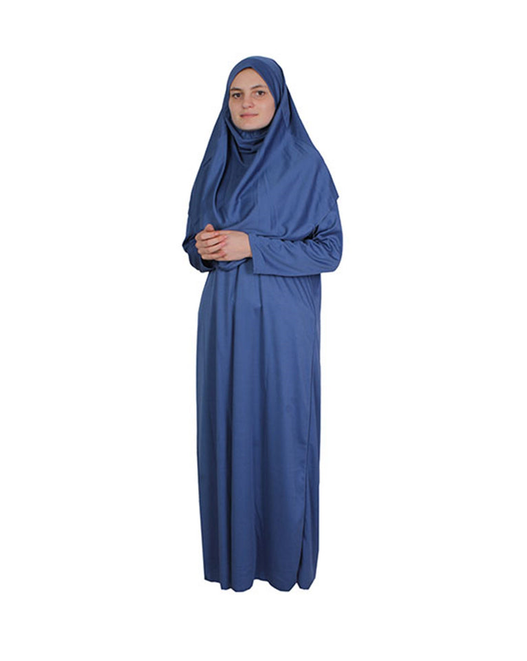 Indigo One Piece Women's Prayer Dress | Abaya | Burqa | Muslim Prayer Dress | Khimar Niqab Jilbab Jalabiya | Muslim Gift | Gifts for Her |