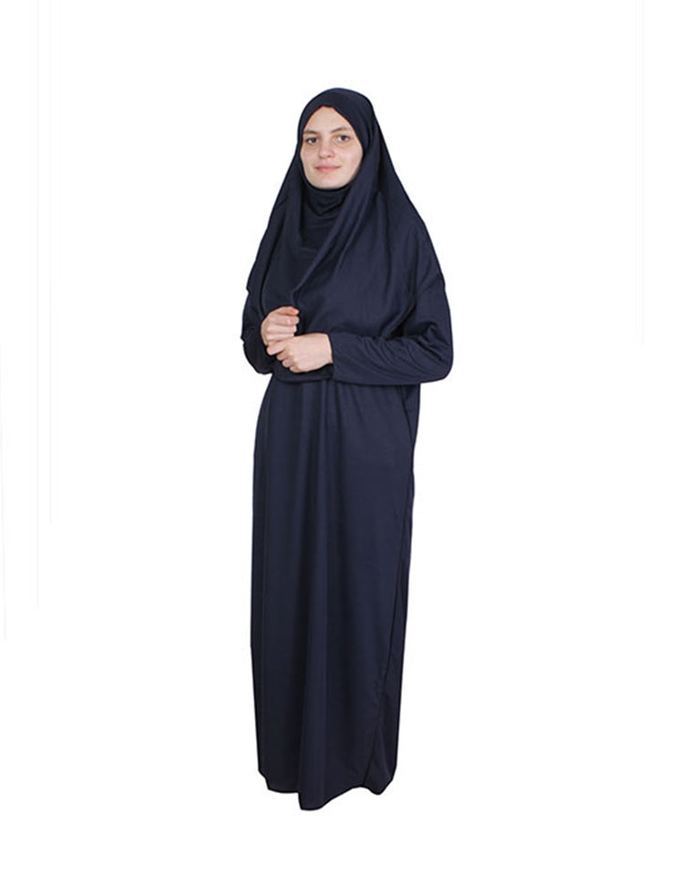Navy Blue One Piece Women's Prayer Dress | Abaya | Burqa | Muslim Prayer Dress | Khimar Niqab Jilbab | Muslim Kids Gift | Gifts for Her |