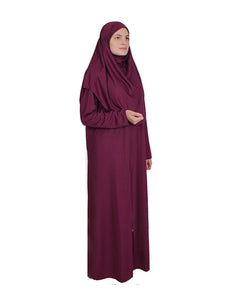 Damson Zippered One Piece Women's Prayer Dress | Women Abaya | Burqa | Muslim Prayer Dress | Khimar Niqab | Islamic Gift | Jalabiya | Jilbab