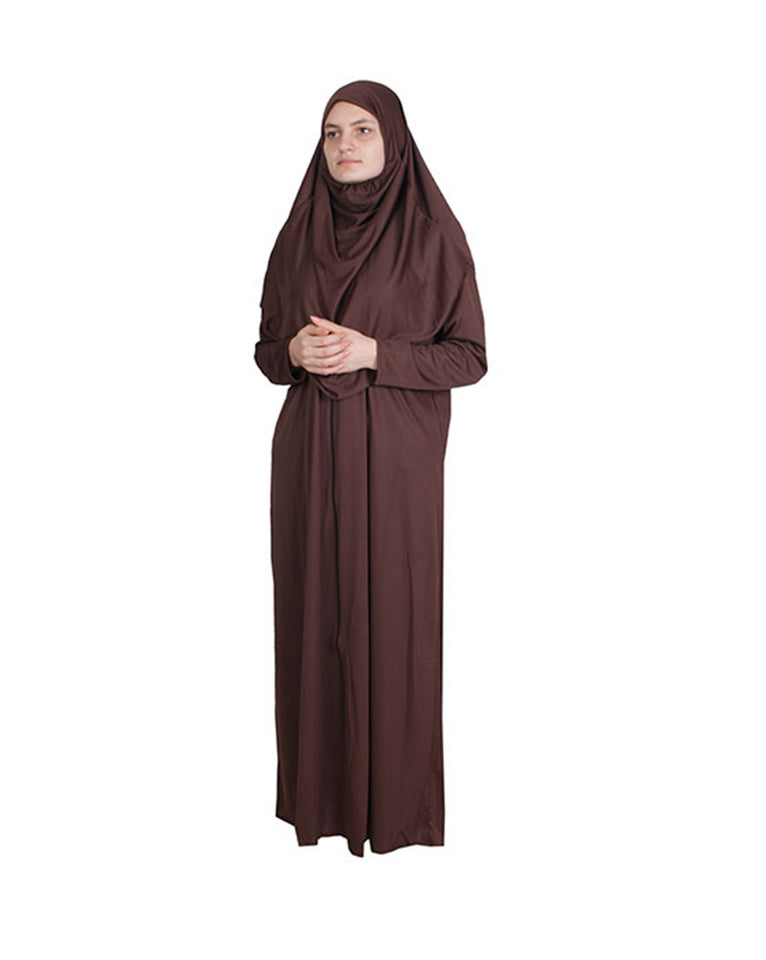 Brown Zippered One Piece Women's Prayer Dress | Women Abaya | Burqa | Muslim Prayer Dress | Khimar Niqab | Islamic Gift | Jalabiya | Janamaz