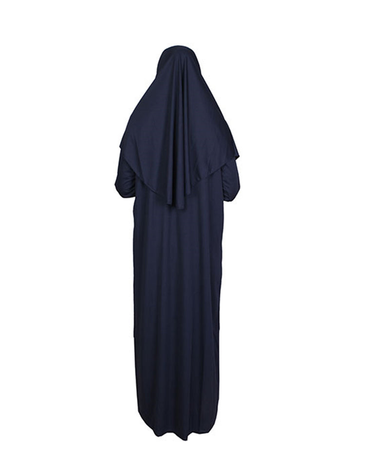Dark Navy Zippered One Piece Women's Prayer Dress | Long Abaya | Burqa | Islamic Prayer Dress | Khimar Niqab | Islamic Gifts | Jainamaz