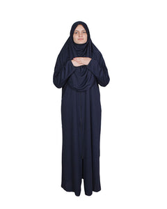 Dark Navy Zippered One Piece Women's Prayer Dress | Long Abaya | Burqa | Islamic Prayer Dress | Khimar Niqab | Islamic Gifts | Jainamaz