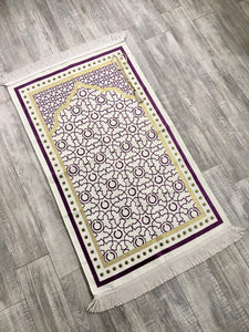 Purple Crescents Prayer Mat with Tasbeeh, Prayer Rug, Ramadan Decoration, Islamic Wedding, Eid Gift, Muslim Women, Moon astrology tapestry - islamicbazaar