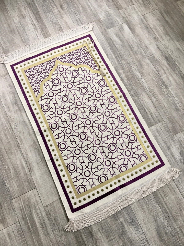 Purple Crescents Prayer Mat with Tasbeeh, Prayer Rug, Ramadan Decoration, Islamic Wedding, Eid Gift, Muslim Women, Moon astrology tapestry - islamicbazaar