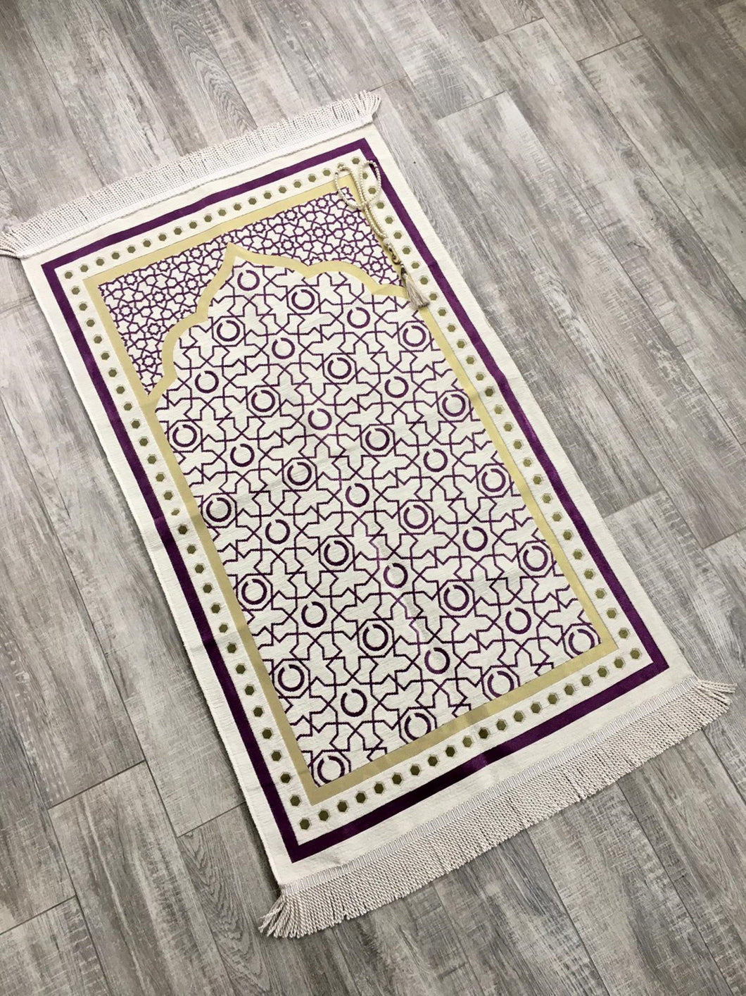 Purple Crescents Prayer Mat with Tasbeeh, Prayer Rug, Ramadan Decoration, Islamic Wedding, Eid Gift, Muslim Women, Moon astrology tapestry - islamicbazaar