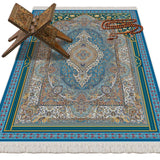 Traditional Motif Blue Carpet Soft Padded Prayer Rug | Cotton Layer Janamaz | Anti Slip Backing Bamboo Cotton Prayer Mat | Islamic Gifts