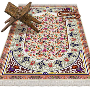 Mosaic Of Flowers Soft Padded Prayer Rug | Cotton Layer Janamaz | Anti Slip Backing Bamboo Cotton Prayer Mat | Islamic Gifts