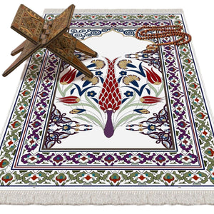 Tulip Era Soft Padded Prayer Rug | Cotton Layer Janamaz | Anti Slip Backing Bamboo Cotton Prayer Mat | Islamic Gifts