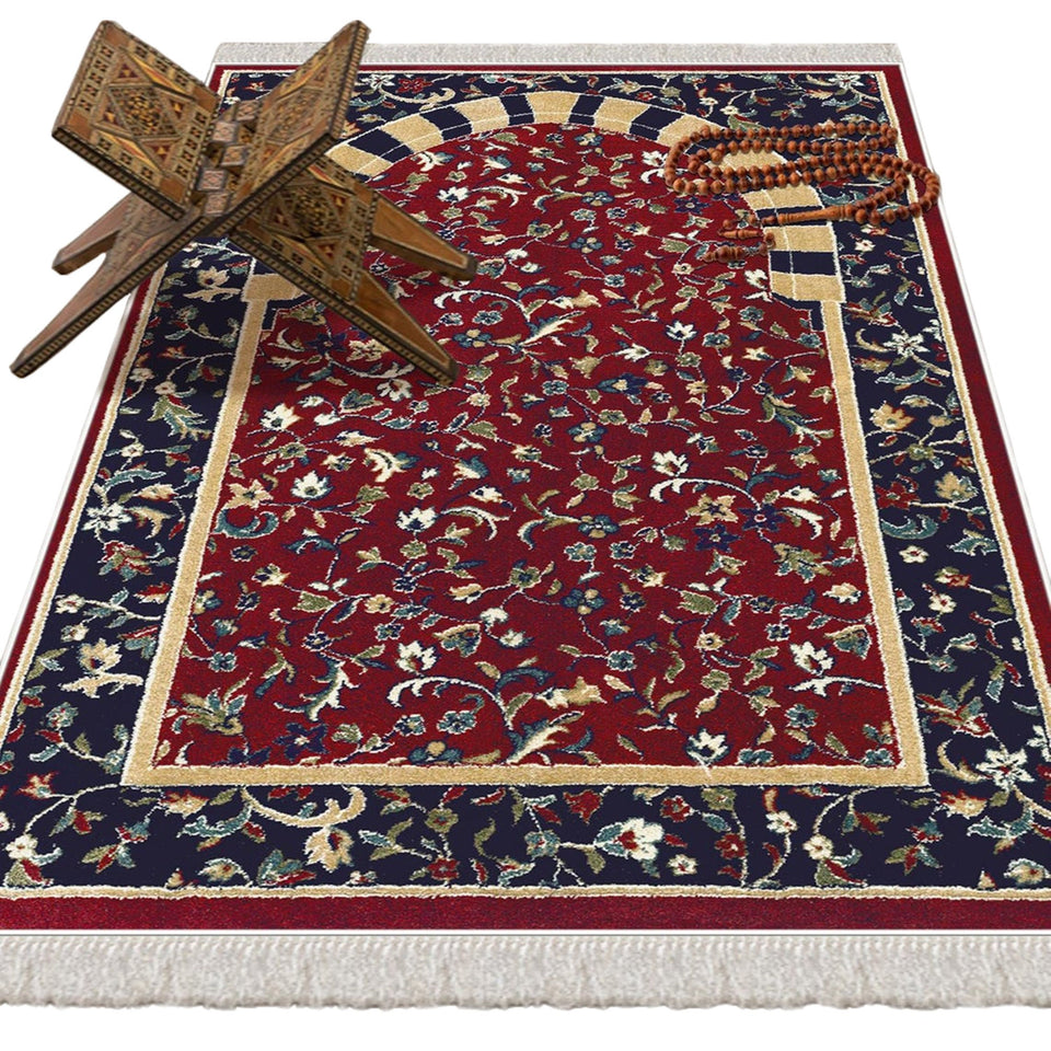 Red Almunawara Rawda Soft Padded Prayer Rug, Cotton Bottom Layer Janamaz, Masjid an Nabawi Soft Prayer Rug, Rawdah Sajdah Musalla