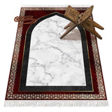 Red White Marble Soft Padded Prayer Rug | Large Size Prayer Mat | Anti Slip Backing Bamboo Cotton Prayer Mat | Islamic Gifts