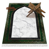 Green Gold Marble Soft Padded Prayer Rug | Cotton Layer Janamaz | Anti Slip Backing Bamboo Cotton Prayer Mat | Islamic Gifts