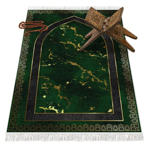Green Marble Soft Padded Prayer Rug | Cotton Layer Janamaz | Anti Slip Backing Bamboo Cotton Prayer Mat | Islamic Gifts