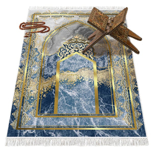 Mihrab of Blue Mosque Soft Padded Prayer Rug | Cotton Layer Janamaz | Anti Slip Backing Bamboo Cotton Prayer Mat | Islamic Gifts