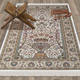 Beige Red and Brown Ottoman Tiles Soft Padded Prayer Rug | Cotton Layer Janamaz | Anti Slip Backing Bamboo Cotton Prayer Mat | Islamic Gifts