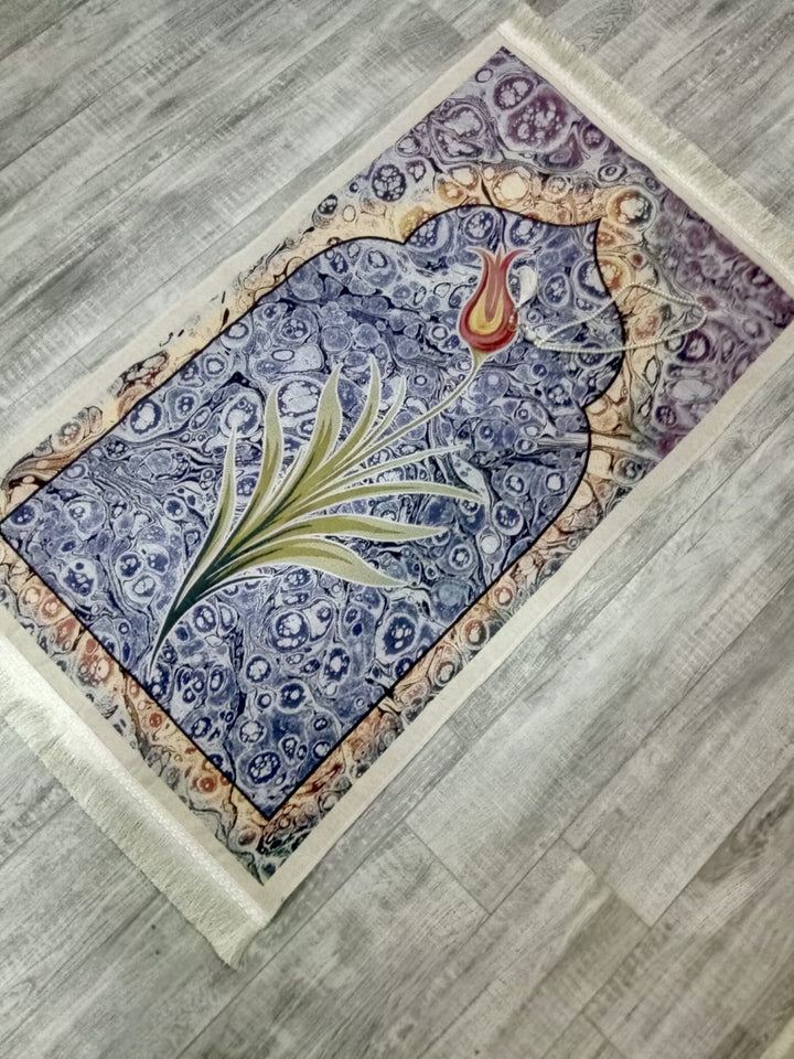 Marbled Blue Sejadah, Rawdah Inspired Lux Prayer Mat,  Prophet's Mosque Prayer Rug, Alrawda Janamaz, Rawda, Unique Islamic Gift