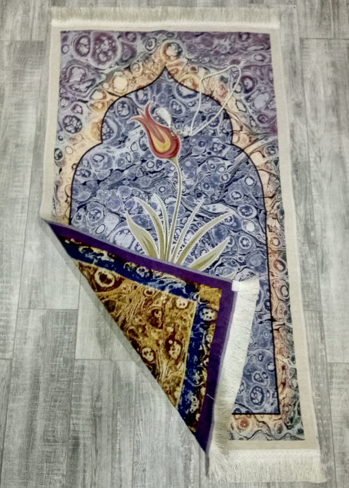 Marbled Blue Sejadah, Rawdah Inspired Lux Prayer Mat,  Prophet's Mosque Prayer Rug, Alrawda Janamaz, Rawda, Unique Islamic Gift