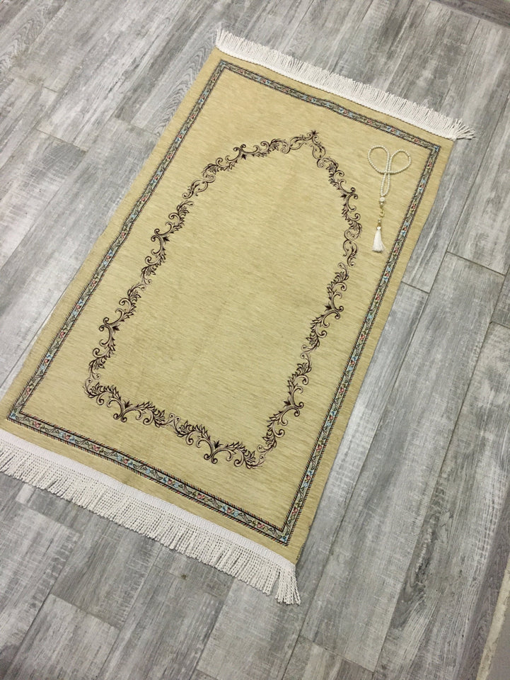 Stylish Golden  Sejadah, Rawdah Inspired Lux Prayer Mat,  Prophet's Mosque Prayer Rug, Alrawda Janamaz, Rawda, Unique Islamic Gift