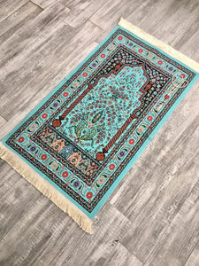 Turquoise Peacock Sejadah, Rawdah Inspired Lux Prayer Mat,  Prophet's Mosque Prayer Rug, Alrawda Janamaz, Rawda, Unique Islamic Gift