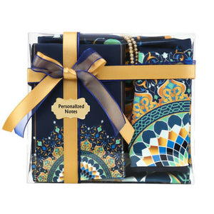 Navy Blue Sajadah Gift Box | Quran | Sajadah | Pillowcase | 33 Bead Pearl Islamic Gift | Personalized Gift | Tasbeeh Sejadah Set