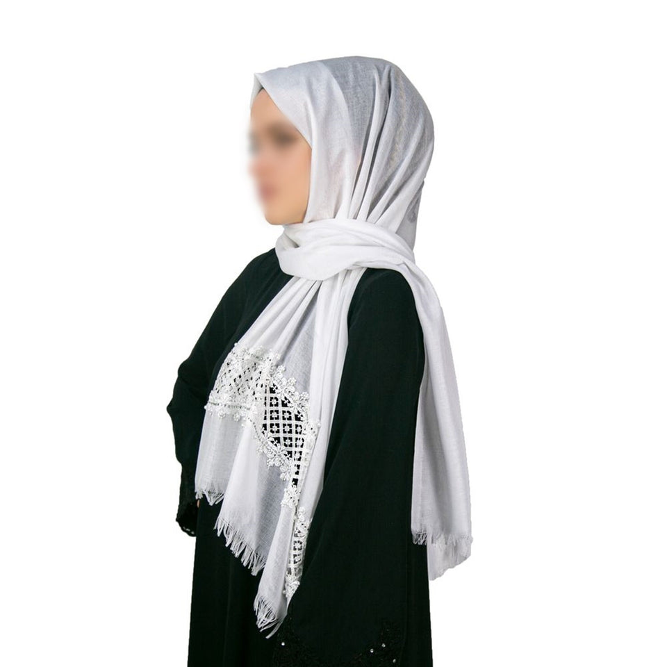 Witte Guipurekant Hijab | Zachte Turkse stijl hijab | Muslimah Wear | Moslimvrouwen kleding | Muslimah Hijab | Islamitische sjaal | Hijab-mode