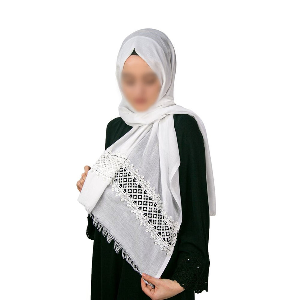 Hijab Bufanda Guipur Blanco | Hijab estilo turco suave | Muslimah Wear | Ropa de mujer musulmana | Muslimah Hijab | Mantón Islámico | Moda Hijab
